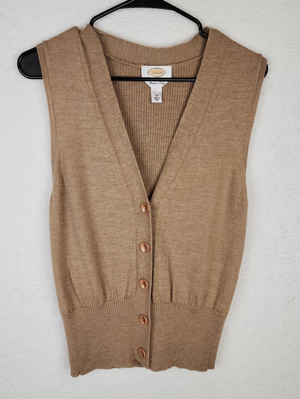 TALBOTS 100% Merino Wool Brown Button Front Sweater Vest Made in Italy M